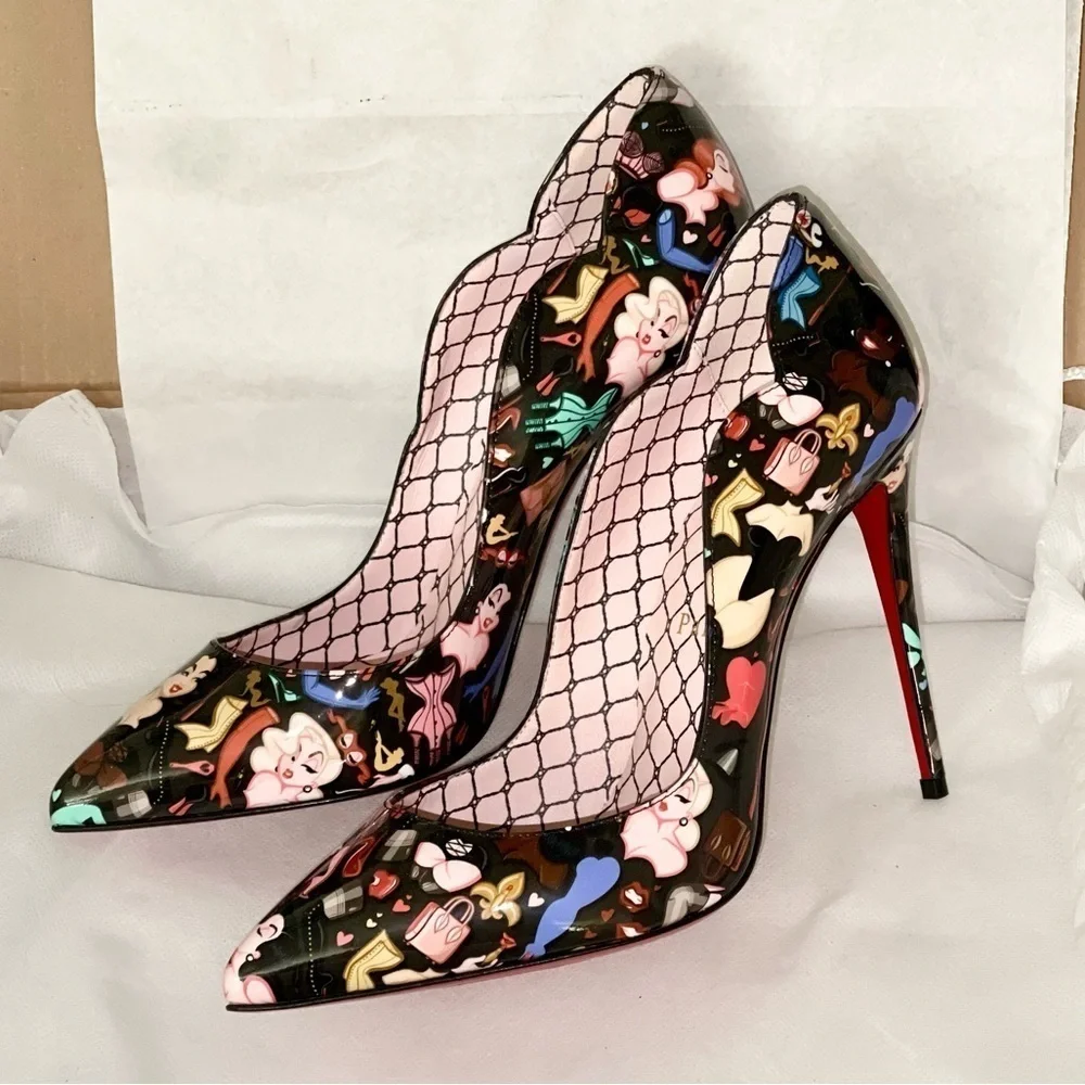 Christian Louboutin HotChick 100 pump Blk Patent Multi “Bored Lin Resille EU36.5